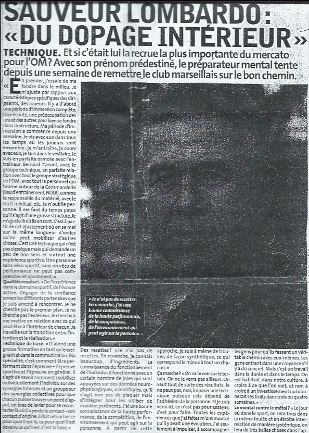 Sauveur Lombardo : «DU DOPAGE INTÉRIEUR ».